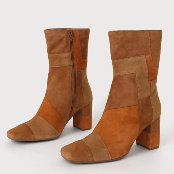 SEYCHELLES Hometown Cognac Suede Leather Color Block Mid-Calf Boots | Size 6.5 - Picture 1 of 9